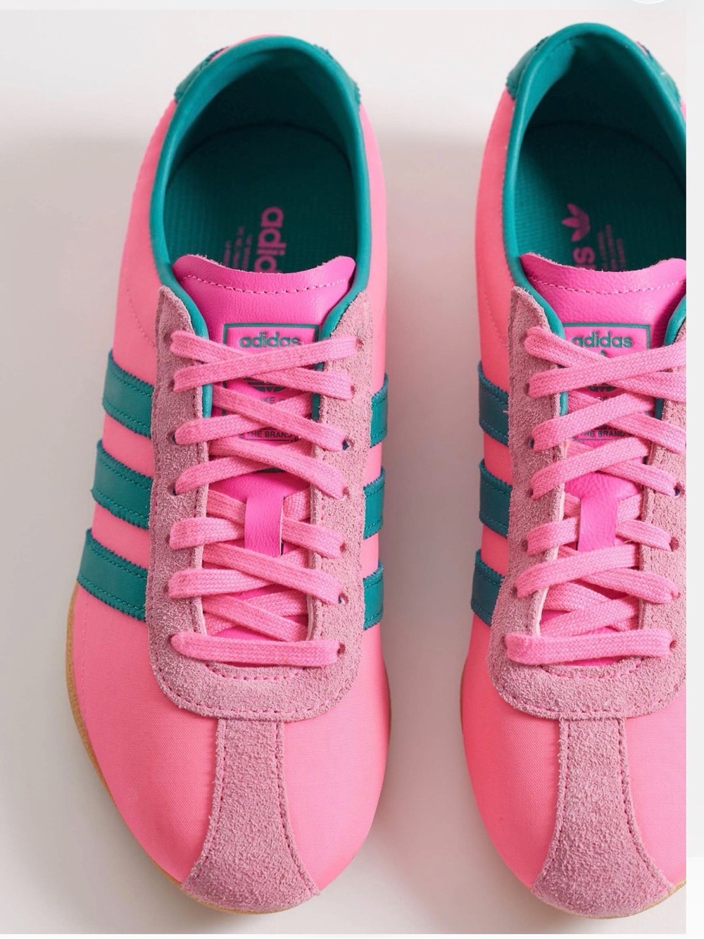 adidas Women’s Pink Tokyo Sneakers with Teal Stripes